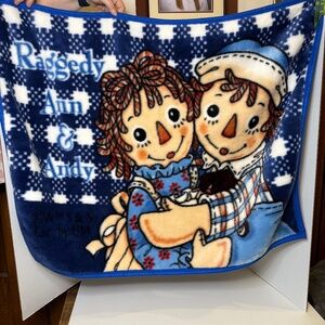Vintage Raggedy Ann and Andy Plush Blanket 27"x 38" Simon & Schuster